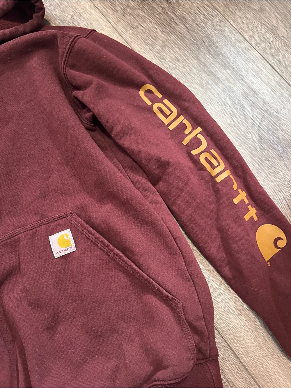 Carhartt Men’s Maroon Hooded Sweatshirt with Logo Sleeve - Picture 3 of 4